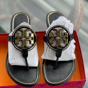 Tory Burch Miller Metal-Logo Sandal, Leather